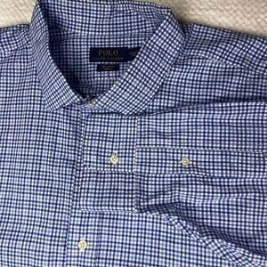 Polo‎ Ralph Lauren Blue Gingham Check Button Down Shirt 4XLT Big Tall Stretch